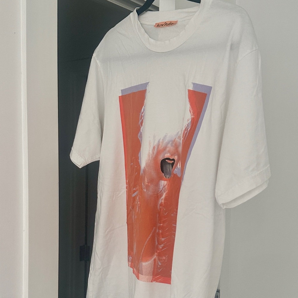Acne Studio Men’s Medium White T-shirt with color print. (Can be worn by women)